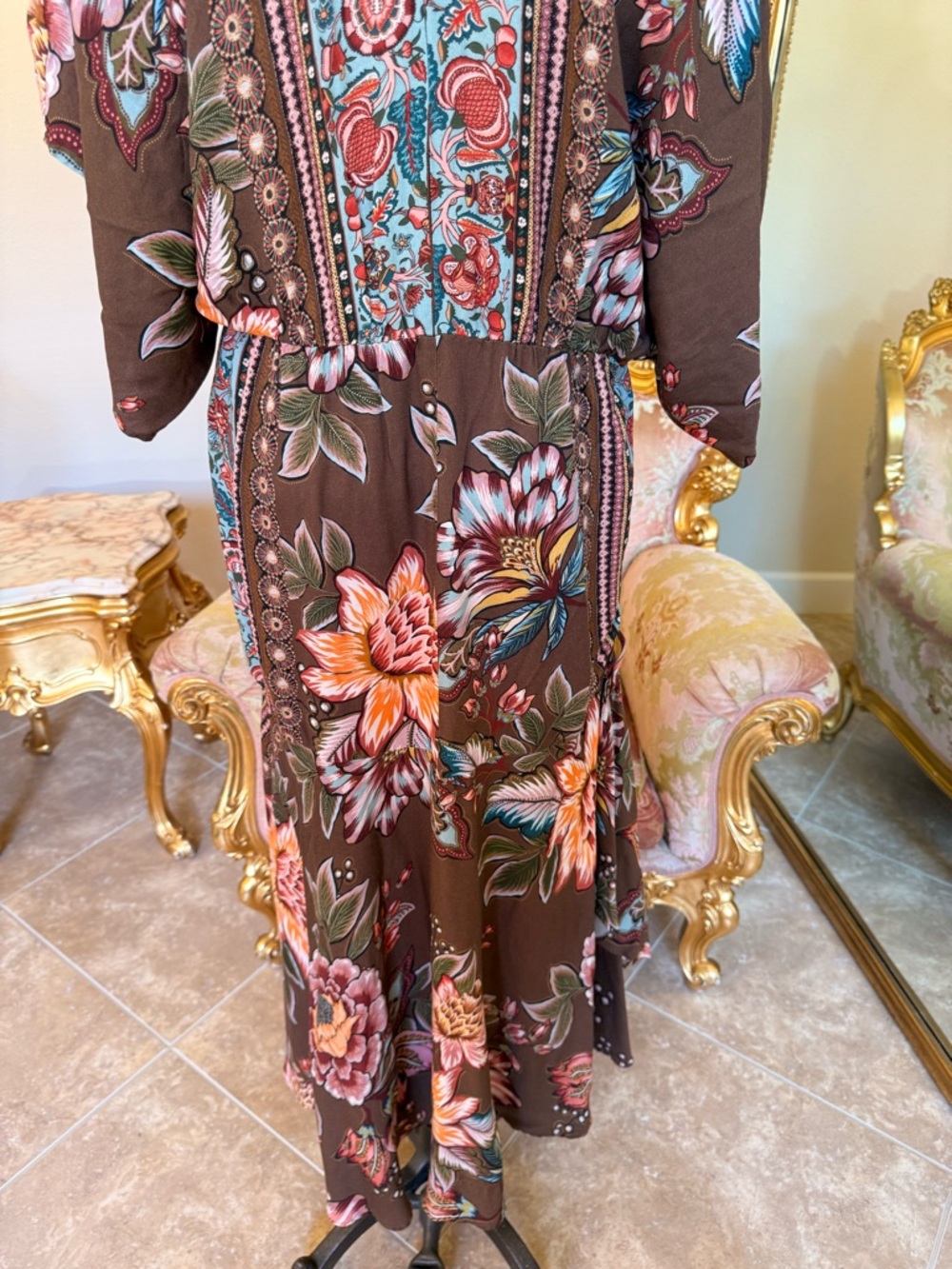 FARM Rio Brown Floral V-Neck Maxi Dress with Multicolor Blooms - Picture 10 of 16